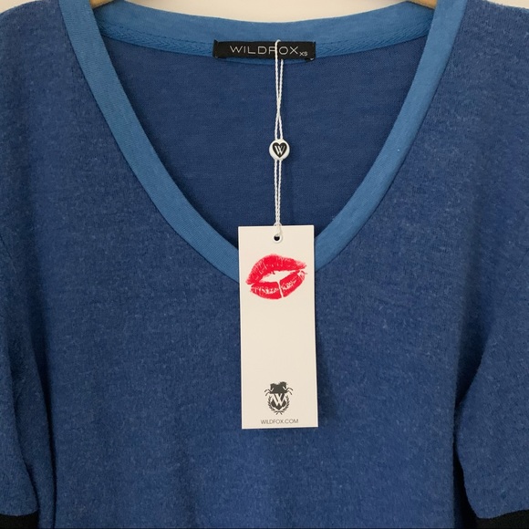 Wildfox Varsity Baggy Beach V Neck Sweatshirt Blue - Picture 5 of 9